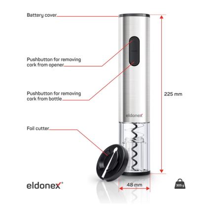 ELDONEX EWO-2200-SL - Электрический винный штопор 4xAA матовый хром