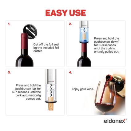 ELDONEX EWO-2200-SL - Электрический винный штопор 4xAA матовый хром