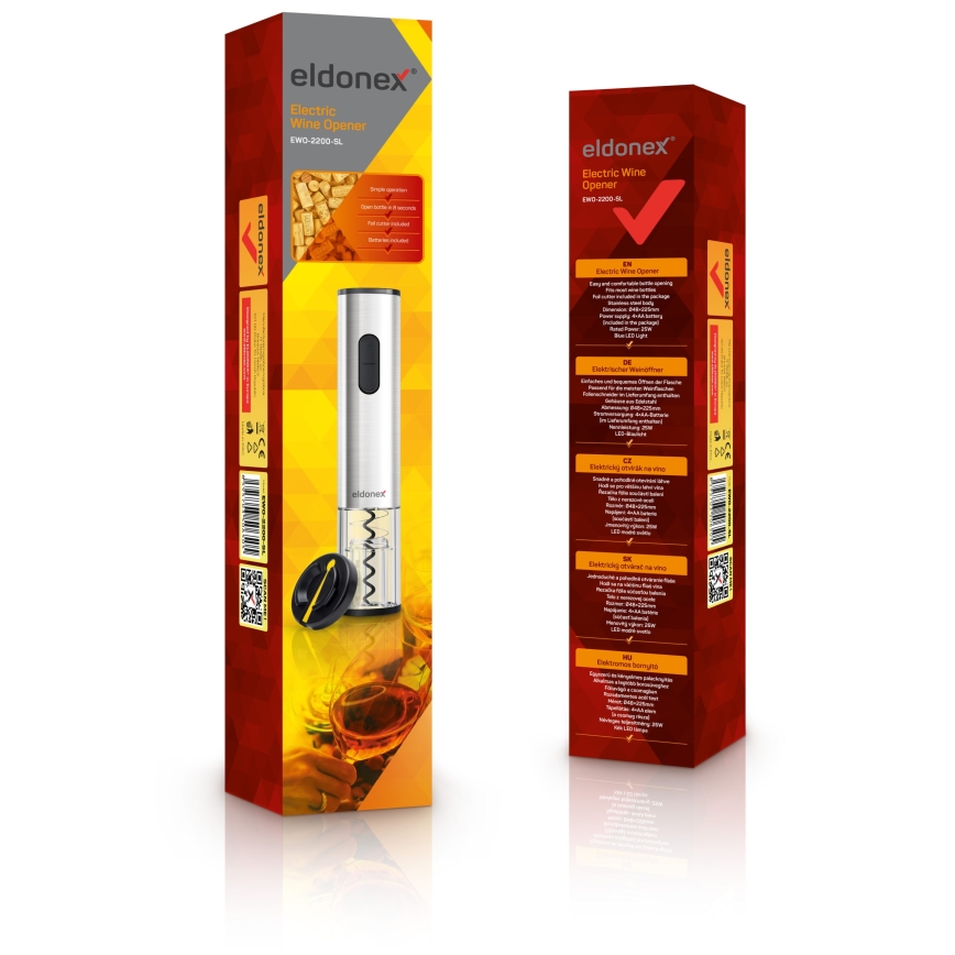 ELDONEX EWO-2200-SL - Електричний штопор для вина 4xAA матовий хром
