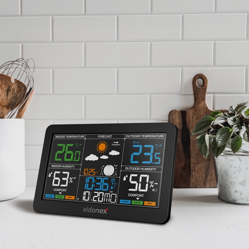 ELDONEX EWS-1010-BK - Метеостанція з РК-дисплеєм 2xAAA чорний