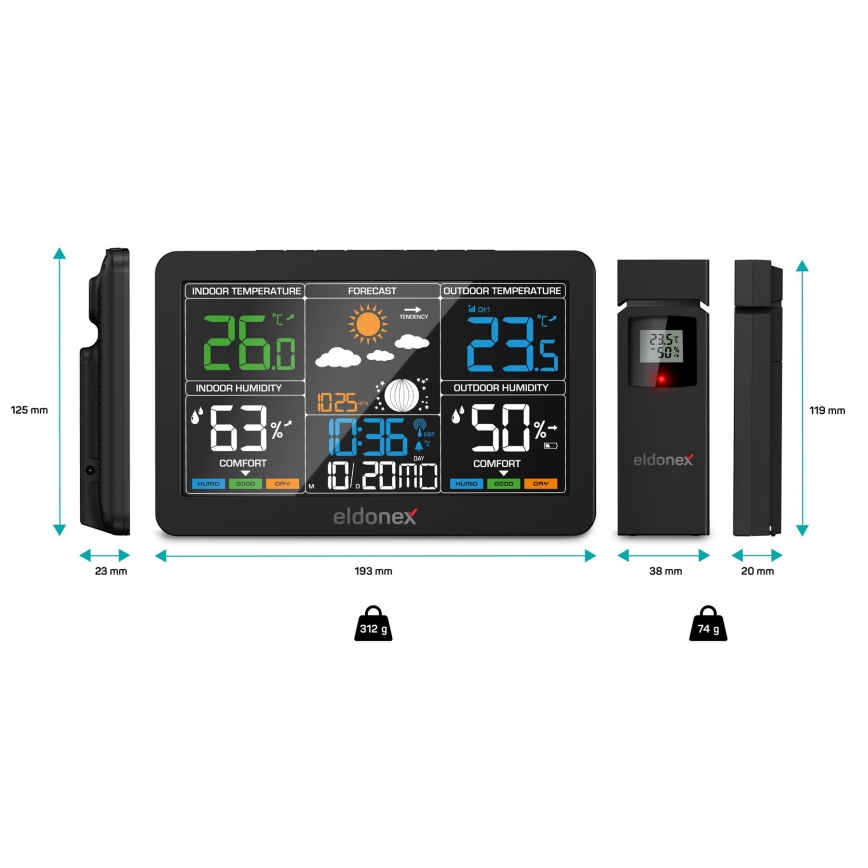 ELDONEX EWS-1010-BK - Метеостанція з РК-дисплеєм 2xAAA чорний