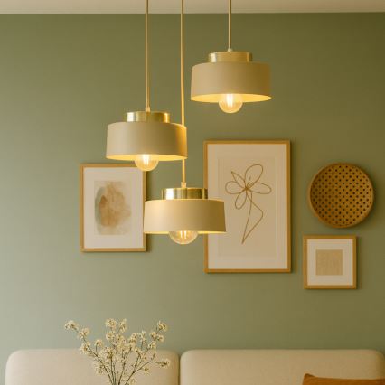 Елегантна люстра на тросі IGNIA 3xE27/60W/230V, бежева/золота