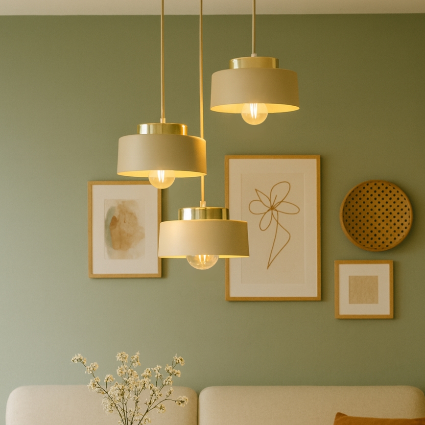 Елегантна люстра на тросі IGNIA 3xE27/60W/230V, бежева/золота