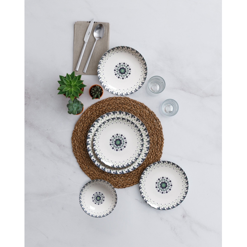 Елегантний столовий сервіз із 24 предметів — білий/синій, фарфор