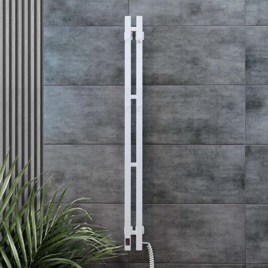Электрический полотенцесушитель с термостатом SILOUETTE 187W/230V 120,6 см IP44 белый правый угловой