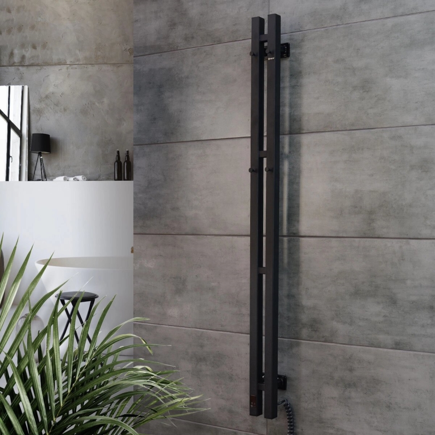 Электрический полотенцесушитель с термостатом SILOUETTE 187W/230V 120,6 см IP44 черный правый угловой