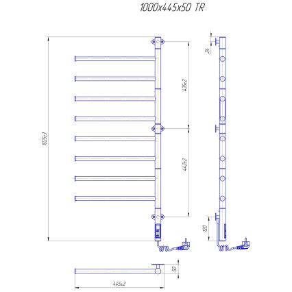 Электрический поворотный полотенцесушитель VEER 95W/230V 102,5x44,5 cm нержавеющая сталь/глянцевый хром