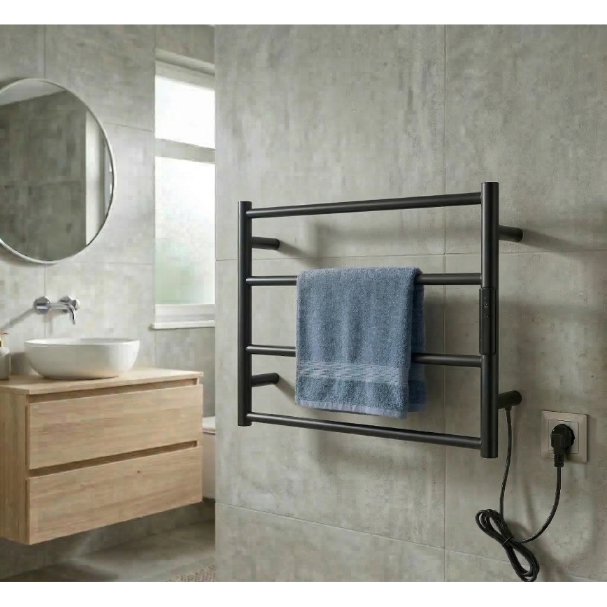 Электрический полотенцесушитель 56x37 63 Вт нержавеющая сталь/чёрный