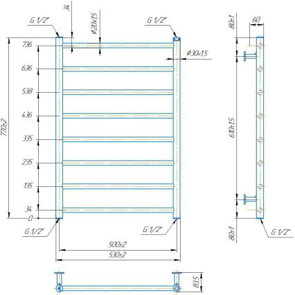 Электрический полотенцесушитель-лесенка INOX FLAT, 163 Вт/230 В, 77×53 см, нержавеющая сталь/чёрный