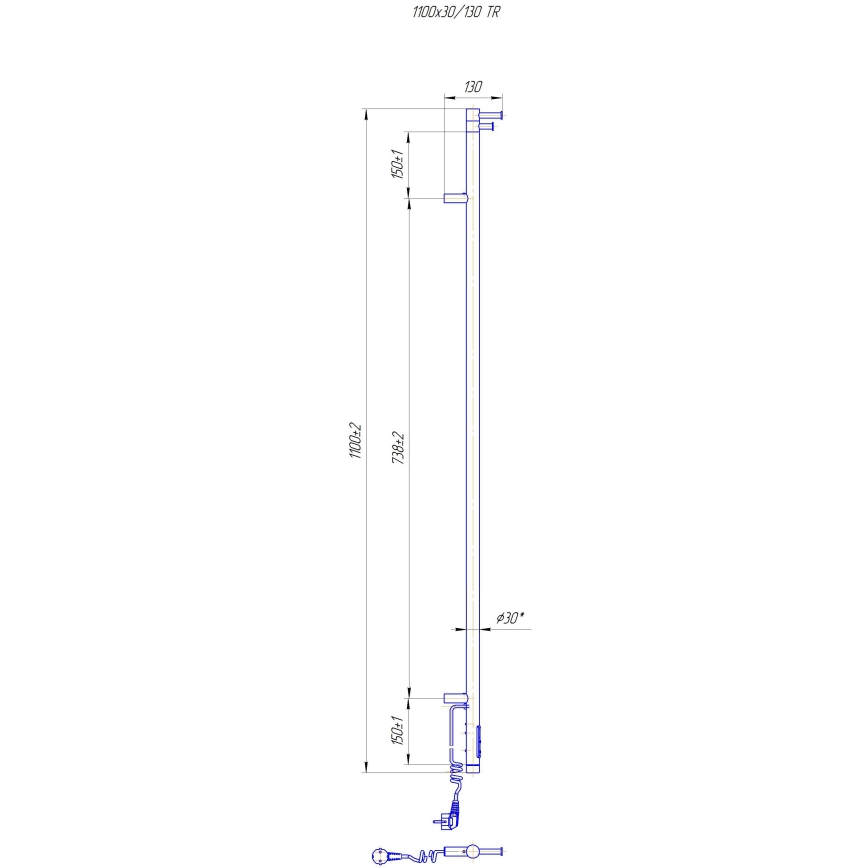 Электрический полотенцесушитель RAY 25 Вт/230 В 110x30 см IP44, нержавеющая сталь/белый