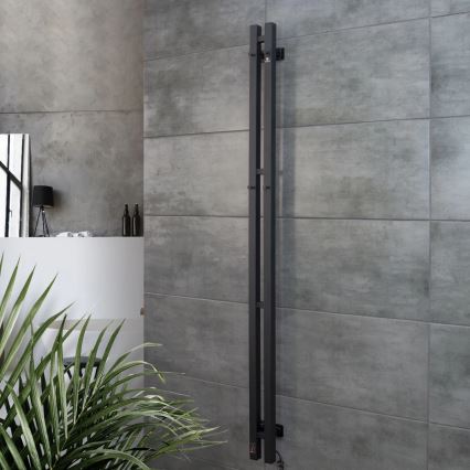 Электрический полотенцесушитель с термостатом SILOUETTE 106 Вт 150x9 см, чёрный, правый