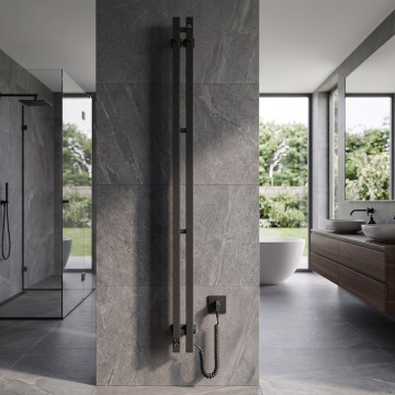 Электрический полотенцесушитель с термостатом SILOUETTE 106W 150x9 cm черный правый