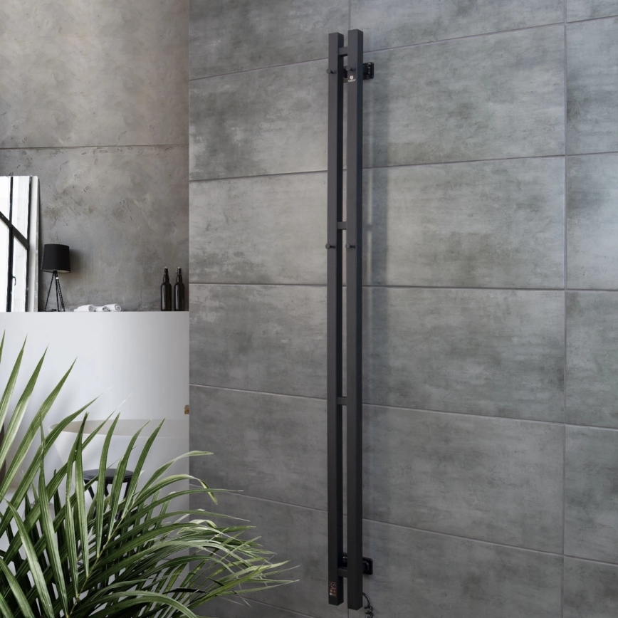 Электрический полотенцесушитель с термостатом SILOUETTE 200W/230V 150,6cm IP44 черный правый