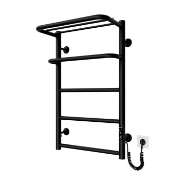 Электрический полотенцесушитель-«лесенка» HOTEL, 75 Вт/230 В, 66×42 см, нержавеющая сталь/чёрный, правый