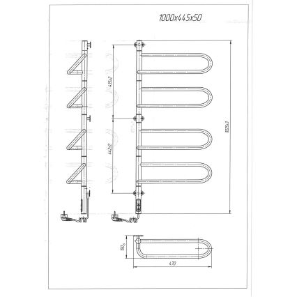 Электрический поворотный полотенцесушитель ELECTRA 120W/230V 102,5x47,5 cm нержавеющая сталь/хром левый