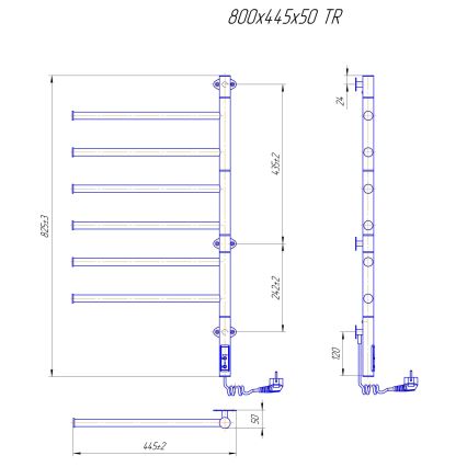 Электрический поворотный полотенцесушитель VEER 80W/230V 82,5x44,5 cm нержавеющая сталь/черный