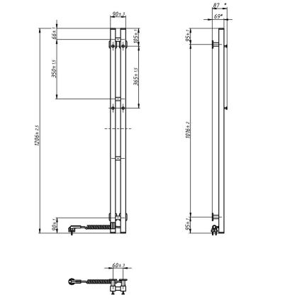 Електрична рушникосушка з терморегулятором SILOUETTE 187W/230V 120,6 см IP44 чорна права квадратна