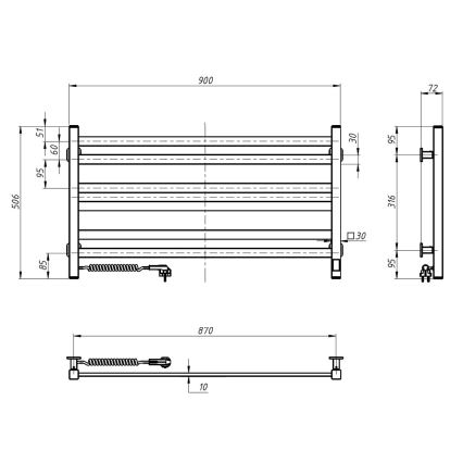 Електрична сушарка для рушників з термостатом AVANGARD 181W 50x90 cm чорна ліва