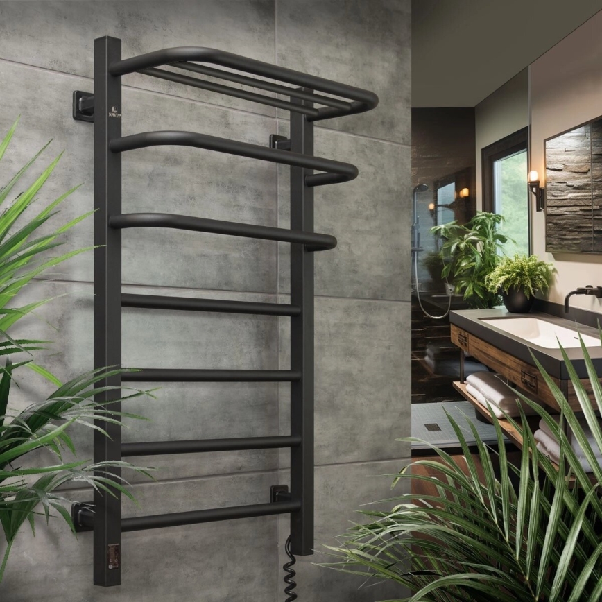 Електрична сушарка для рушників з термостатом FORTIS 155 Вт 80x48 см чорна права