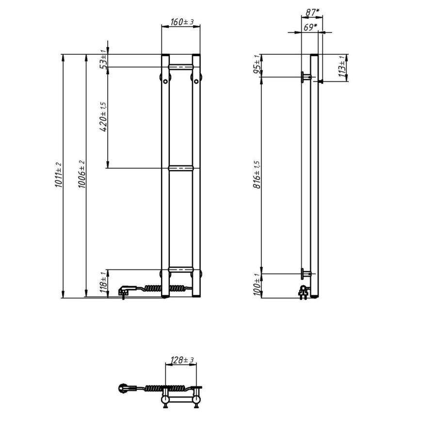 Електрична рушникосушка SILOUETTE 187W/230V 101,1 см IP44 біла права кругла