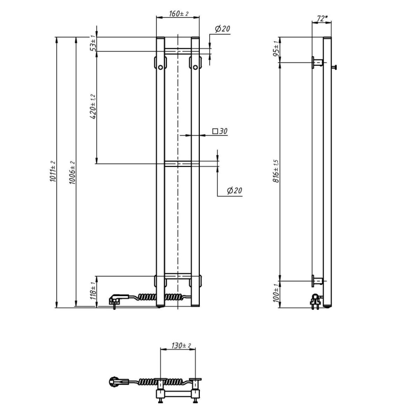 Електрична рушникосушка SILOUETTE 187W/230V 101,1 см IP44 чорна права квадратна