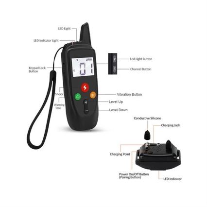 Електричний нашийник для дресирування собак 52см 500м 3,7V 300 mAh IP67