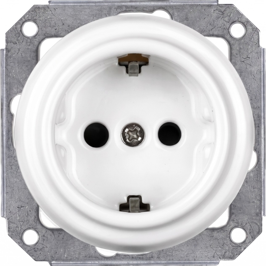 Elhard - Двойная керамическая ретро-розетка для дома с рамкой SCHUKO 230V белая/тёмное дерево