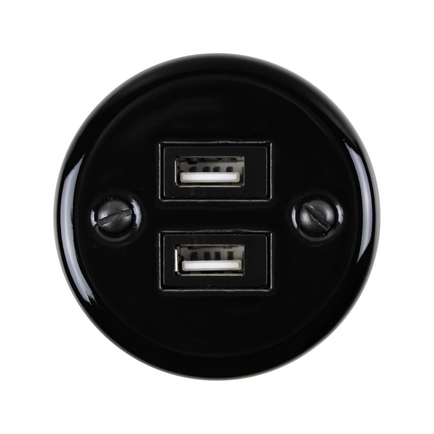 Elhard - Настенная керамическая ретро розетка 2xUSB-A черная