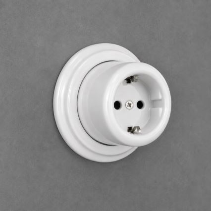 Elhard - Настенная керамическая ретро-розетка для дома с рамкой SCHUKO 230V белая
