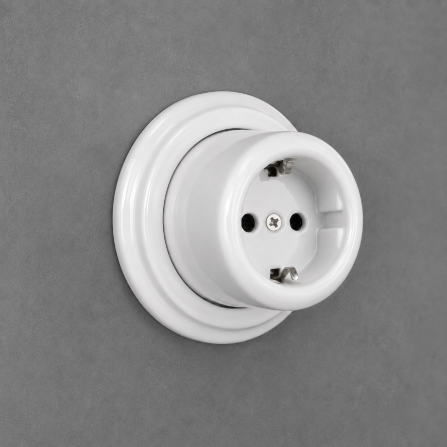 Elhard - Настенная керамическая ретро-розетка для дома с рамкой SCHUKO 230V белая
