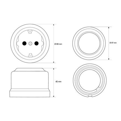 Elhard - Настенная керамическая ретро-розетка для дома с рамкой SCHUKO 230V белая