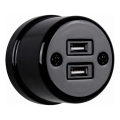 Elhard - Настінна керамічна ретро-розетка 2xUSB-A чорна
