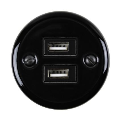 Elhard - Настінна керамічна ретро-розетка 2xUSB-A чорна