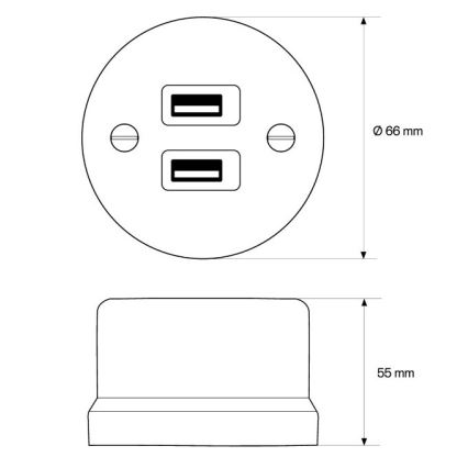 Elhard - Настінна керамічна ретро-розетка 2xUSB-A чорна