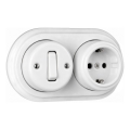 Elhard - Настінний керамічний ретро однополюсний вимикач № 1 та розетка SCHUKO 230V з рамкою, біла