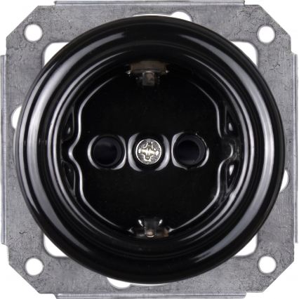 Elhard - Потрійна керамічна ретро-розетка для дому з рамкою SCHUKO 230V чорна/темне дерево
