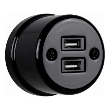 Elhard - Керамическая ретро-розетка 2xUSB-A чёрная