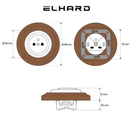Elhard - Керамическая ретро-розетка для дома с рамкой 230 В чёрная/тёмное дерево
