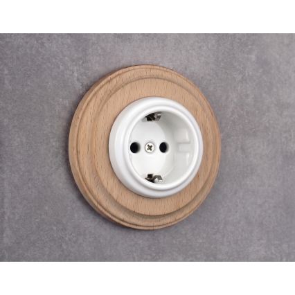 Elhard - Керамическая ретро-розетка для дома с рамкой SCHUKO 230V белая/светлое дерево