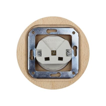 Elhard - Керамическая ретро-розетка для дома с рамкой SCHUKO 230V белая/светлое дерево