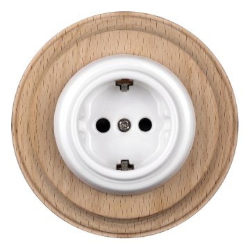 Elhard - Керамическая ретро-розетка для дома с рамкой SCHUKO 230V белая/светлое дерево