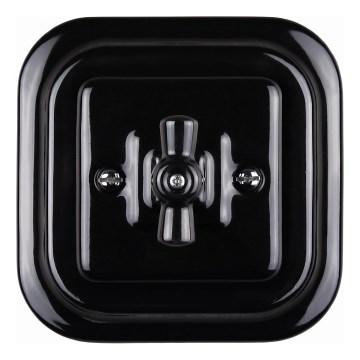 Elhard - Керамический ретро поворотный лестничный выключатель с рамкой № 6, чёрный