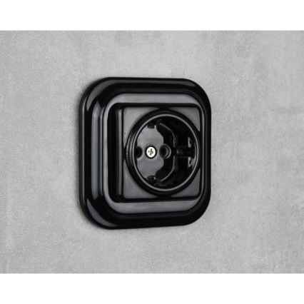 Elhard - Керамічна ретро-розетка для дому без рамки SCHUKO 230V чорна