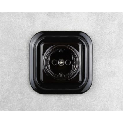 Elhard - Керамічна ретро-розетка для дому без рамки SCHUKO 230V чорна