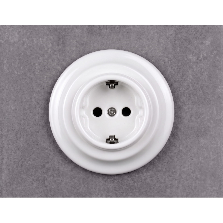 Elhard - Керамічна ретро-розетка для дому з рамкою SCHUKO 230V біла