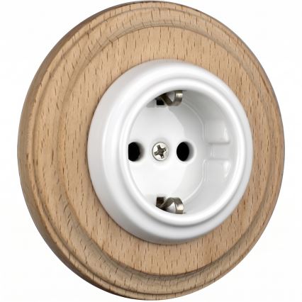 Elhard - Керамічна ретро-розетка для дому з рамкою SCHUKO 230V біла/світле дерево