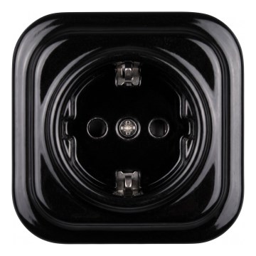Elhard - Керамічна ретро розетка для дому з рамкою SCHUKO 230V чорна