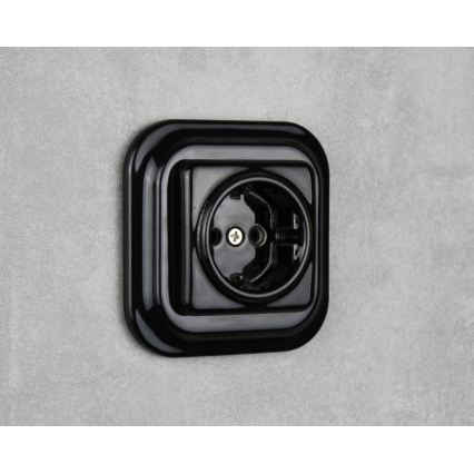 Elhard - Керамічна ретро розетка для дому з рамкою SCHUKO 230V чорна