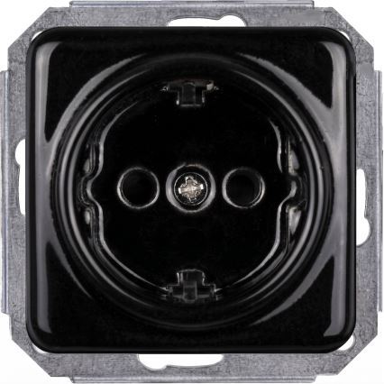 Elhard - Керамічна ретро розетка для дому з рамкою SCHUKO 230V чорна