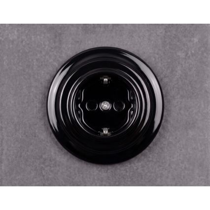 Elhard - Керамічна ретро-розетка для дому з рамкою SCHUKO 230V чорна